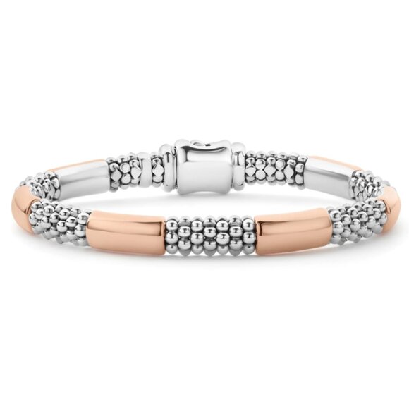 High Bar Rose Gold Station Caviar Bracelet | 6mm from Lagos Sz 6 - Picture 2 of 11